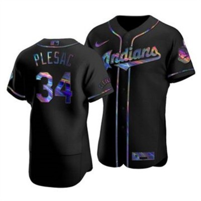 Cleveland Cleveland Guardians #34 Zach Plesac Men's Nike Iridescent Holographic Collection MLB Jersey Black